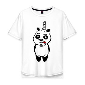 Мужская футболка хлопок Oversize с принтом Панда повесилась. в Курске, 100% хлопок | свободный крой, круглый ворот, “спинка” длиннее передней части | панда