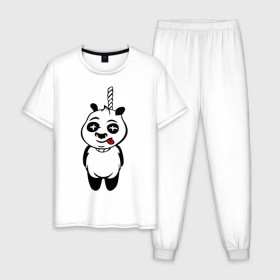 Мужская пижама хлопок с принтом Панда повесилась. в Курске, 100% хлопок | брюки и футболка прямого кроя, без карманов, на брюках мягкая резинка на поясе и по низу штанин
 | Тематика изображения на принте: панда