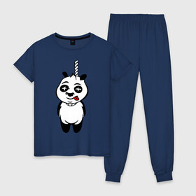 Женская пижама хлопок с принтом Панда повесилась в Курске, 100% хлопок | брюки и футболка прямого кроя, без карманов, на брюках мягкая резинка на поясе и по низу штанин | Тематика изображения на принте: панда
