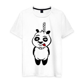 Мужская футболка хлопок с принтом Панда повесилась. в Курске, 100% хлопок | прямой крой, круглый вырез горловины, длина до линии бедер, слегка спущенное плечо. | панда