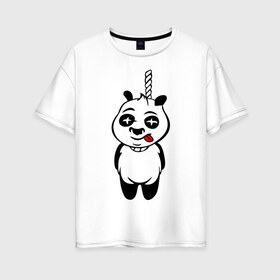 Женская футболка хлопок Oversize с принтом Панда повесилась в Курске, 100% хлопок | свободный крой, круглый ворот, спущенный рукав, длина до линии бедер
 | Тематика изображения на принте: панда