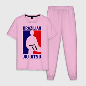 Мужская пижама хлопок с принтом Джиу-джитсу (Jiu jitsu) в Курске, 100% хлопок | брюки и футболка прямого кроя, без карманов, на брюках мягкая резинка на поясе и по низу штанин
 | brazilian | бой | джиу джитсу | карате | черный пояс