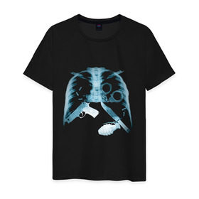 Мужская футболка хлопок с принтом Рентген ребра в Курске, 100% хлопок | прямой крой, круглый вырез горловины, длина до линии бедер, слегка спущенное плечо. | dtg | гранаты | оружие | пистолет | ребра | ренген | ренгеновский снимок