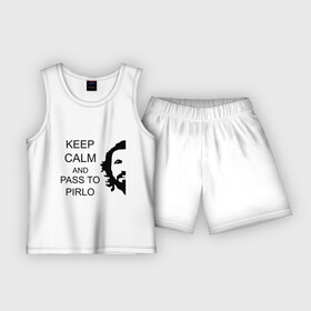 Детская пижама с шортами хлопок с принтом Keep calm and pass to Pirlo в Курске,  |  | мяч | пасуй | передача | пирло | спорт | спортивные | спортсмен | футбол | футболист
