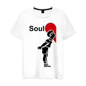 Мужская футболка хлопок с принтом Soul Mate (родная душа). в Курске, 100% хлопок | прямой крой, круглый вырез горловины, длина до линии бедер, слегка спущенное плечо. | для влюбленных | для двоих | любовь | парные | половинка | сердечко | сердце