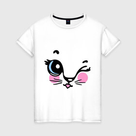 Женская футболка хлопок с принтом Котейка подмигивает в Курске, 100% хлопок | прямой крой, круглый вырез горловины, длина до линии бедер, слегка спущенное плечо | девушкам | для девушек | котик | кошечка | кошка | милые создания