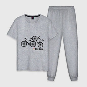 Мужская пижама хлопок с принтом Bike Love в Курске, 100% хлопок | брюки и футболка прямого кроя, без карманов, на брюках мягкая резинка на поясе и по низу штанин
 | bike love | байкерам | велосипеды | для байкеров | для мотоциклистов | мотоциклистам