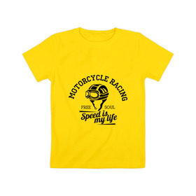 Детская футболка хлопок с принтом Скорость - моя жизнь в Курске, 100% хлопок | круглый вырез горловины, полуприлегающий силуэт, длина до линии бедер | байкерам | для байкеров | для мотоциклистов | мотоциклистам | скорость | скорость моя жизнь | шлем