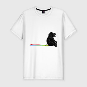 Мужская футболка премиум с принтом Слон и радуга в Курске, 92% хлопок, 8% лайкра | приталенный силуэт, круглый вырез ворота, длина до линии бедра, короткий рукав | слон