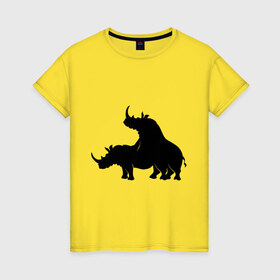 Женская футболка хлопок с принтом Носороги в Курске, 100% хлопок | прямой крой, круглый вырез горловины, длина до линии бедер, слегка спущенное плечо | носорог | носороги | носороги занимаются этим | носороги спариваются | спаривание