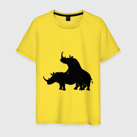 Мужская футболка хлопок с принтом Носороги в Курске, 100% хлопок | прямой крой, круглый вырез горловины, длина до линии бедер, слегка спущенное плечо. | носорог | носороги | носороги занимаются этим | носороги спариваются | спаривание
