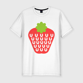 Мужская футболка премиум с принтом Вкусная клубничка в Курске, 92% хлопок, 8% лайкра | приталенный силуэт, круглый вырез ворота, длина до линии бедра, короткий рукав | Тематика изображения на принте: еда | клубника | лето | фрукты | ягода | ягодка