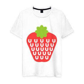 Мужская футболка хлопок с принтом Вкусная клубничка в Курске, 100% хлопок | прямой крой, круглый вырез горловины, длина до линии бедер, слегка спущенное плечо. | Тематика изображения на принте: еда | клубника | лето | фрукты | ягода | ягодка
