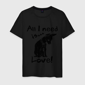 Мужская футболка хлопок с принтом All i need is love. в Курске, 100% хлопок | прямой крой, круглый вырез горловины, длина до линии бедер, слегка спущенное плечо. | 