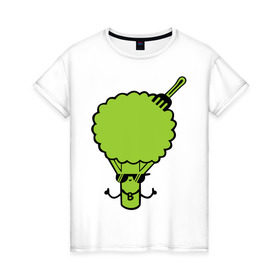 Женская футболка хлопок с принтом Брокколи в Курске, 100% хлопок | прямой крой, круглый вырез горловины, длина до линии бедер, слегка спущенное плечо | еда | капуста | овощ | прикольные картинки