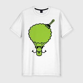 Мужская футболка премиум с принтом Брокколи в Курске, 92% хлопок, 8% лайкра | приталенный силуэт, круглый вырез ворота, длина до линии бедра, короткий рукав | Тематика изображения на принте: еда | капуста | овощ | прикольные картинки