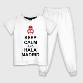 Детская пижама хлопок с принтом keep calm and Hala Madrid в Курске, 100% хлопок |  брюки и футболка прямого кроя, без карманов, на брюках мягкая резинка на поясе и по низу штанин
 | keep calm and hala madrid | madrid | real madrid | мадрид | реал мадрид | футбол | футбольный клуб | я болею за мадрид