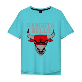 Мужская футболка хлопок Oversize с принтом Gangsta bulls в Курске, 100% хлопок | свободный крой, круглый ворот, “спинка” длиннее передней части | bshirts | bulls | cihago bulls | gangsta bulls | swag | sweg | бык | красный бык | сваг | свег | чикаго булс