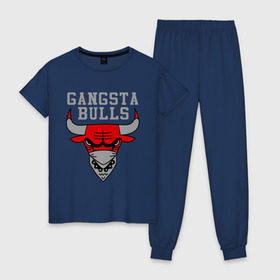 Женская пижама хлопок с принтом Gangsta bulls в Курске, 100% хлопок | брюки и футболка прямого кроя, без карманов, на брюках мягкая резинка на поясе и по низу штанин | bshirts | bulls | cihago bulls | gangsta bulls | swag | sweg | бык | красный бык | сваг | свег | чикаго булс