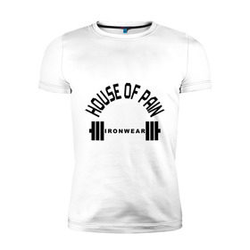 Мужская футболка премиум с принтом House of pain в Курске, 92% хлопок, 8% лайкра | приталенный силуэт, круглый вырез ворота, длина до линии бедра, короткий рукав | house | house of pain | ironwear | pain | штанга