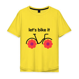 Мужская футболка хлопок Oversize с принтом Цветочный велик в Курске, 100% хлопок | свободный крой, круглый ворот, “спинка” длиннее передней части | Тематика изображения на принте: bike | lets bike it | ride | байк | велик | велогонщик | велопробег | велосипед | велосипедист | велоспорт | кататься | прокатись | цветок | цветы