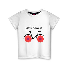 Детская футболка хлопок с принтом Цветочный велик в Курске, 100% хлопок | круглый вырез горловины, полуприлегающий силуэт, длина до линии бедер | bike | lets bike it | ride | байк | велик | велогонщик | велопробег | велосипед | велосипедист | велоспорт | кататься | прокатись | цветок | цветы