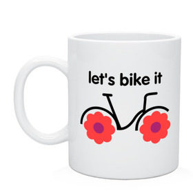 Кружка с принтом Цветочный велик в Курске, керамика | объем — 330 мл, диаметр — 80 мм. Принт наносится на бока кружки, можно сделать два разных изображения | Тематика изображения на принте: bike | lets bike it | ride | байк | велик | велогонщик | велопробег | велосипед | велосипедист | велоспорт | кататься | прокатись | цветок | цветы