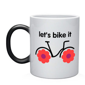 Кружка хамелеон с принтом Цветочный велик в Курске, керамика | меняет цвет при нагревании, емкость 330 мл | bike | lets bike it | ride | байк | велик | велогонщик | велопробег | велосипед | велосипедист | велоспорт | кататься | прокатись | цветок | цветы