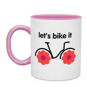 Кружка двухцветная с принтом Цветочный велик в Курске, керамика | объем — 330 мл, диаметр — 80 мм. Цветная ручка и кайма сверху, в некоторых цветах — вся внутренняя часть | Тематика изображения на принте: bike | lets bike it | ride | байк | велик | велогонщик | велопробег | велосипед | велосипедист | велоспорт | кататься | прокатись | цветок | цветы