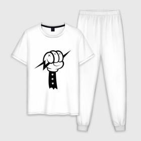Мужская пижама хлопок с принтом Volt Hand в Курске, 100% хлопок | брюки и футболка прямого кроя, без карманов, на брюках мягкая резинка на поясе и по низу штанин
 | swag | вольт | мультик | сваг | свэг
