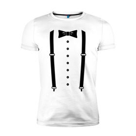 Мужская футболка премиум с принтом Gentleman в Курске, 92% хлопок, 8% лайкра | приталенный силуэт, круглый вырез ворота, длина до линии бедра, короткий рукав | галстук | костюм | одежда | подтяжки | рубашка