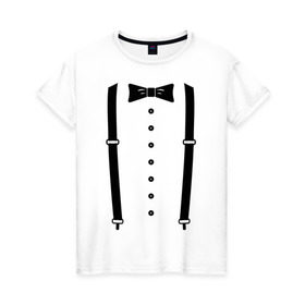 Женская футболка хлопок с принтом Gentleman в Курске, 100% хлопок | прямой крой, круглый вырез горловины, длина до линии бедер, слегка спущенное плечо | галстук | костюм | одежда | подтяжки | рубашка