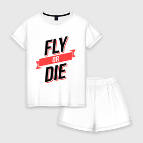 Женская пижама с шортиками хлопок с принтом Fly or Die в Курске, 100% хлопок | футболка прямого кроя, шорты свободные с широкой мягкой резинкой | fod | swag | или умри | летай | лети | сваг | свэг