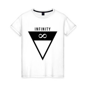 Женская футболка хлопок с принтом Infinity Triangle в Курске, 100% хлопок | прямой крой, круглый вырез горловины, длина до линии бедер, слегка спущенное плечо | infinity | infinity triangle | swag | triangle | бесконечность | инфинити | свег | треугольник