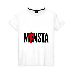 Женская футболка хлопок с принтом Monsta в Курске, 100% хлопок | прямой крой, круглый вырез горловины, длина до линии бедер, слегка спущенное плечо | monsta | силовой спорт | силовой экстрим | спорт