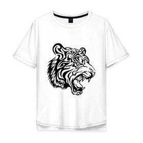 Мужская футболка хлопок Oversize с принтом Тату тигр в Курске, 100% хлопок | свободный крой, круглый ворот, “спинка” длиннее передней части | татуировки