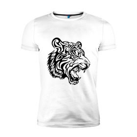 Мужская футболка премиум с принтом Тату тигр в Курске, 92% хлопок, 8% лайкра | приталенный силуэт, круглый вырез ворота, длина до линии бедра, короткий рукав | татуировки