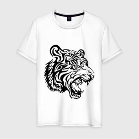 Мужская футболка хлопок с принтом Тату тигр в Курске, 100% хлопок | прямой крой, круглый вырез горловины, длина до линии бедер, слегка спущенное плечо. | татуировки