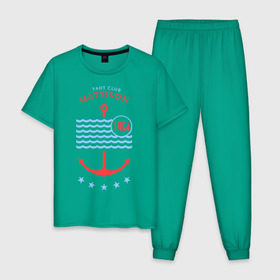 Мужская пижама хлопок с принтом MATTISON яхт-клуб в Курске, 100% хлопок | брюки и футболка прямого кроя, без карманов, на брюках мягкая резинка на поясе и по низу штанин
 | mattison | маттисон | море | якорь | яхкт клуб