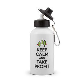 Бутылка спортивная с принтом Keep calm andTake profit. в Курске, металл | емкость — 500 мл, в комплекте две пластиковые крышки и карабин для крепления | keep calm | take profit | делайте прибыль | прибыль | сохраняйте спокойствие