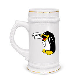 Кружка пивная с принтом Пингвин: Linux в Курске,  керамика (Материал выдерживает высокую температуру, стоит избегать резкого перепада температур) |  объем 630 мл | пингвин