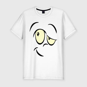 Мужская футболка премиум с принтом Смайл сомневается glow в Курске, 92% хлопок, 8% лайкра | приталенный силуэт, круглый вырез ворота, длина до линии бедра, короткий рукав | smile | смайл | смайлик | улыбка