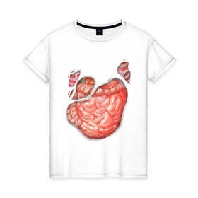 Женская футболка хлопок с принтом Внутренности в Курске, 100% хлопок | прямой крой, круглый вырез горловины, длина до линии бедер, слегка спущенное плечо | anatomy | guts | internal organs | torn t shirt | анатомия | внутренности | кишки | органы