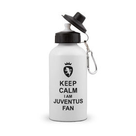 Бутылка спортивная с принтом keep calm I am juventus fan в Курске, металл | емкость — 500 мл, в комплекте две пластиковые крышки и карабин для крепления | juventus | keep calm | болельщик | кип калм | фанат | футбол | ювентус