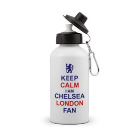 Бутылка спортивная с принтом keep calm I am Chelsea London fan в Курске, металл | емкость — 500 мл, в комплекте две пластиковые крышки и карабин для крепления | лондон