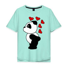 Мужская футболка хлопок Oversize с принтом Поцелуй панды (парная) в Курске, 100% хлопок | свободный крой, круглый ворот, “спинка” длиннее передней части | Тематика изображения на принте: панда