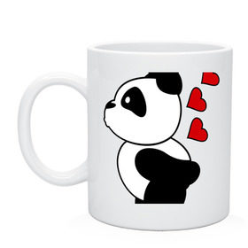 Кружка с принтом Поцелуй панды (парная) в Курске, керамика | объем — 330 мл, диаметр — 80 мм. Принт наносится на бока кружки, можно сделать два разных изображения | Тематика изображения на принте: панда