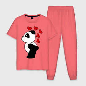 Мужская пижама хлопок с принтом Поцелуй панды (парная) в Курске, 100% хлопок | брюки и футболка прямого кроя, без карманов, на брюках мягкая резинка на поясе и по низу штанин
 | Тематика изображения на принте: панда