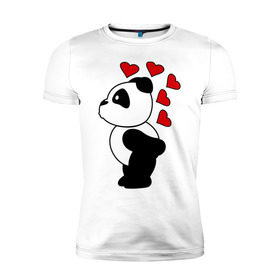 Мужская футболка премиум с принтом Поцелуй панды (парная) в Курске, 92% хлопок, 8% лайкра | приталенный силуэт, круглый вырез ворота, длина до линии бедра, короткий рукав | Тематика изображения на принте: панда
