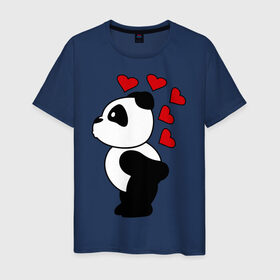 Мужская футболка хлопок с принтом Поцелуй панды (парная) в Курске, 100% хлопок | прямой крой, круглый вырез горловины, длина до линии бедер, слегка спущенное плечо. | Тематика изображения на принте: панда